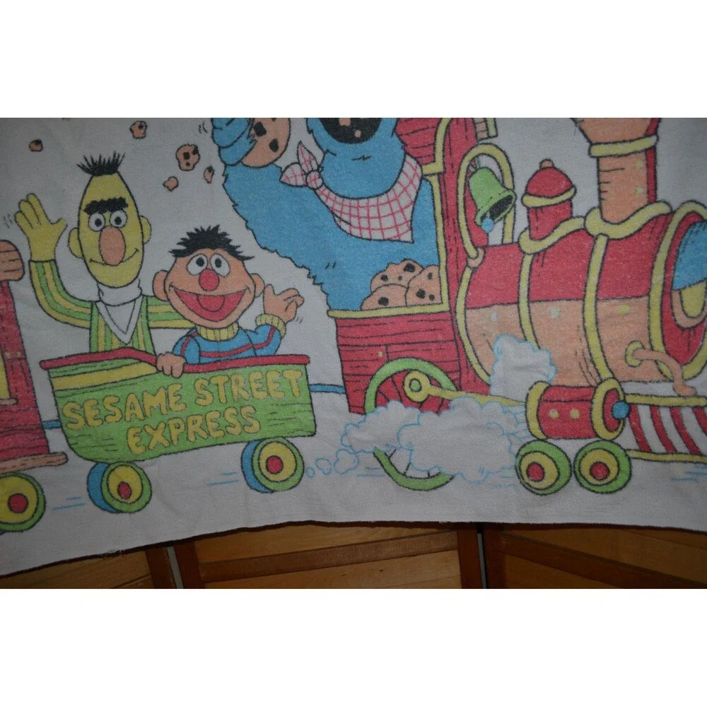 Vintage Beach Towel Sesame Street Riding on The Train